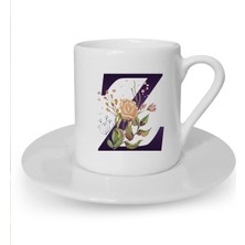 Beyaz Kahverengi Gül Z Harfi Baskılı Türk Kahvesi Fincanı