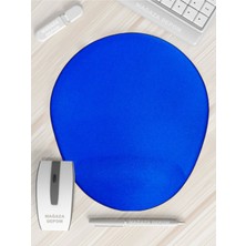 Düz Mavi Renkli Bilek Destekli Oval - Baskılı Mouse Pad