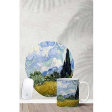 Van Gogh Wheatfield Desenli Bilek Destekli Mouse Pad Kupa Seti