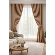 Shy Tekstil Lüks 1.sınıf Elegance Paris Serisi Bej Keten Tek Kanat Fon Perde Düz Dikim