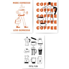GLASSİFY Kahve Temalı "more Espresso, Less Depresso" 3'lü Mdf Tablo Seti