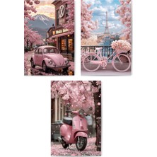 GLASSİFY 3’lü Estetik Pembe Paris ve Nostalji Mdf Tablo Seti