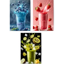 GLASSİFY 3'lü Smoothie ve Meyve Suyu Mdf Tablo Seti