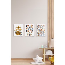 GLASSİFY Çocuk Odası Harfler ve Rakamlar 3 Parçalı Mdf Tablo