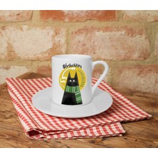 Slytherkitten Baskılı Beyaz Türk Kahvesi Fincanı