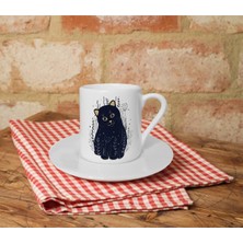 Sevimli Kedi Baskılı Beyaz Türk Kahvesi Fincanı 2