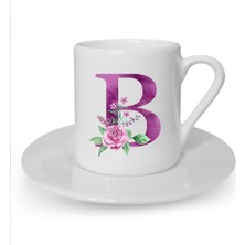 Mor Renkli B Harfi Baskılı Beyaz Türk Kahvesi Fincanı