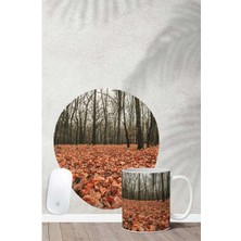 Sonbahar Desenli Bilek Destekli Mouse Pad Kupa Seti