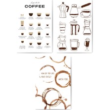 GLASSİFY 3'lü "a Guide To Coffee" Mdf Tablo Seti, Kahve Gurmelerine Özel Tasarım