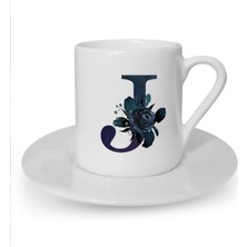 J Harfi Baskılı Beyaz Türk Kahvesi Fincanı