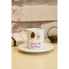 Dünya Tek Biz Ikimiz Baskılı Beyaz Türk Kahvesi Fincanı