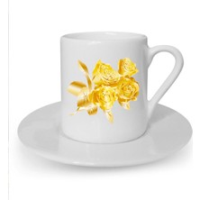 Altın Renkli Gül Baskılı Beyaz Türk Kahvesi Fincanı