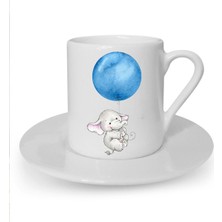 Uçan Balon ve Fil Baskılı Beyaz Türk Kahvesi Fincanı