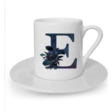 E Harfi Baskılı Beyaz Türk Kahvesi Fincanı