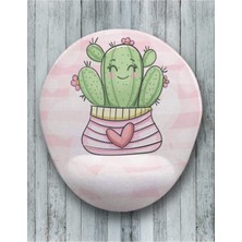 Pembe Sevimli Kaktüs Oval Bilek Destekli Mouse Pad