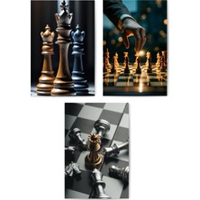 GLASSİFY 3’lü Modern Satranç Temalı Mdf Tablo Seti