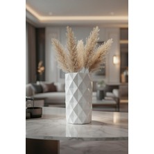 Safir Design Pampas Hediyeli El Yapımı Beyaz Iskandinav Vazo | Minimalist Geometrik Tasarım Şık Vazo