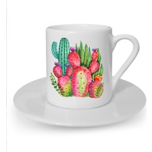 Kaktüs Baskılı Beyaz Türk Kahvesi Fincanı