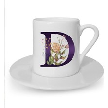 Kahverengi Gül D Harfi Baskılı Beyaz Türk Kahvesi Fincanı