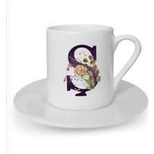 Kahverengi Gül Ş Harfi Baskılı Beyaz Türk Kahvesi Fincanı