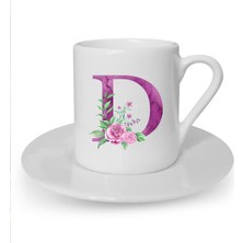 Mor Renkli D Harfi Baskılı Beyaz Türk Kahvesi Fincanı