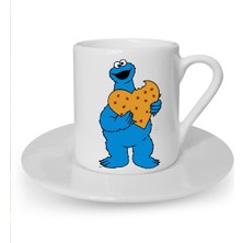 Kurabiye Canavarı Baskılı Beyaz Türk Kahvesi Fincanı