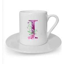 Mor Renkli I Harfi Baskılı Beyaz Türk Kahvesi Fincanı