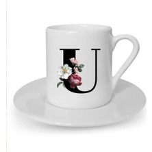 U Harfi Baskılı Beyaz Türk Kahvesi Fincanı