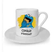 Cookie Monster Baskılı Beyaz Türk Kahvesi Fincanı