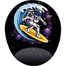 Uzayda Sörf Yapan Astronot - Bilek Destekli Oval Mousepad