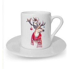 Yılbaşı Noel Temalı Baskılı Beyaz Türk Kahvesi Fincanı