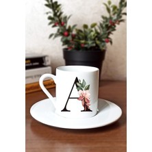 Caddemart | A Harfli Çiçekli Baskılı Porselen Türk Kahvesi Fincanı