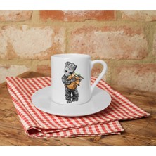 Groot ve Baby Yoda Baskılı Beyaz Türk Kahvesi Fincanı