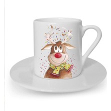 Yılbaşı Noel Temalı Baskılı Beyaz Türk Kahvesi Fincanı