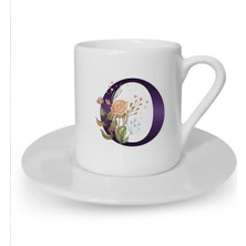 Kahverengi Gül O Harfi Baskılı Beyaz Türk Kahvesi Fincanı