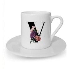 V Harfi Baskılı Beyaz Türk Kahvesi Fincanı