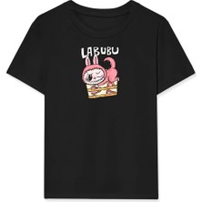 Tarz Yeri Kız Labubu Çocuk Baskılı T-Shirt - Siyah