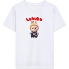 Kız Labubu Çocuk Baskılı T-Shirt - Beyaz