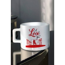 Sevgiliye Hediye I Love You Kırmızı Çift Baskılı Çay Kahve Fincanı