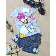 Buufuu Daisy Baskılı Simli Kısa Kollu  Fiyonklu Şortlu Kız Çocuk Takım