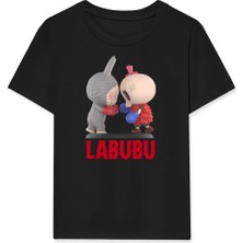 Kız Labubu Çocuk Baskılı T-Shirt - Siyah