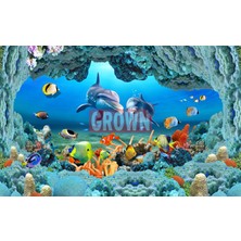 Grown Deniz Altı Macerası Yunuslar ve Balıklar Çocuk Odası Duvar Kağıdı