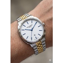 Lee Cooper 41MM Kasa, Beyaz Kadran, Çift Renk Çelik Kordon, Klasik ve Şık Erkek Kol Saati