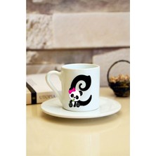 Panda Desenli C Harfi Baskılı Beyaz Türk Kahvesi Fincanı