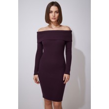 Zuzudan Kadın Mor Dizüstü Madonna Yaka Elbise