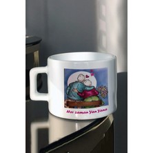 Sevgililer Gününe Özel Her Zamana Her Yaşta Yan Yana Baskılı Çay Kahve Fincanı