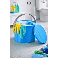 Liground Mavi Kulplu Kapaklı Temizlik Kovası Yuvarlak Kova Çöp Kutusu Temizlik Kovası Oyuncak Kutusu