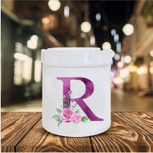 Mor Renkli R Harfi Baskılı Seramik Şık Küllük