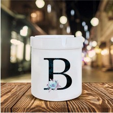 Mavi Çiçekli B Harfi Baskılı Seramik Şık Küllük