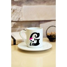 Panda Desenli G Harfi Baskılı Beyaz Türk Kahvesi Fincanı